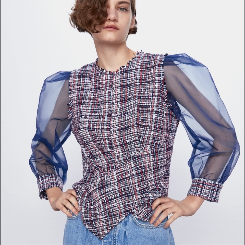 Zara tweed and organza top